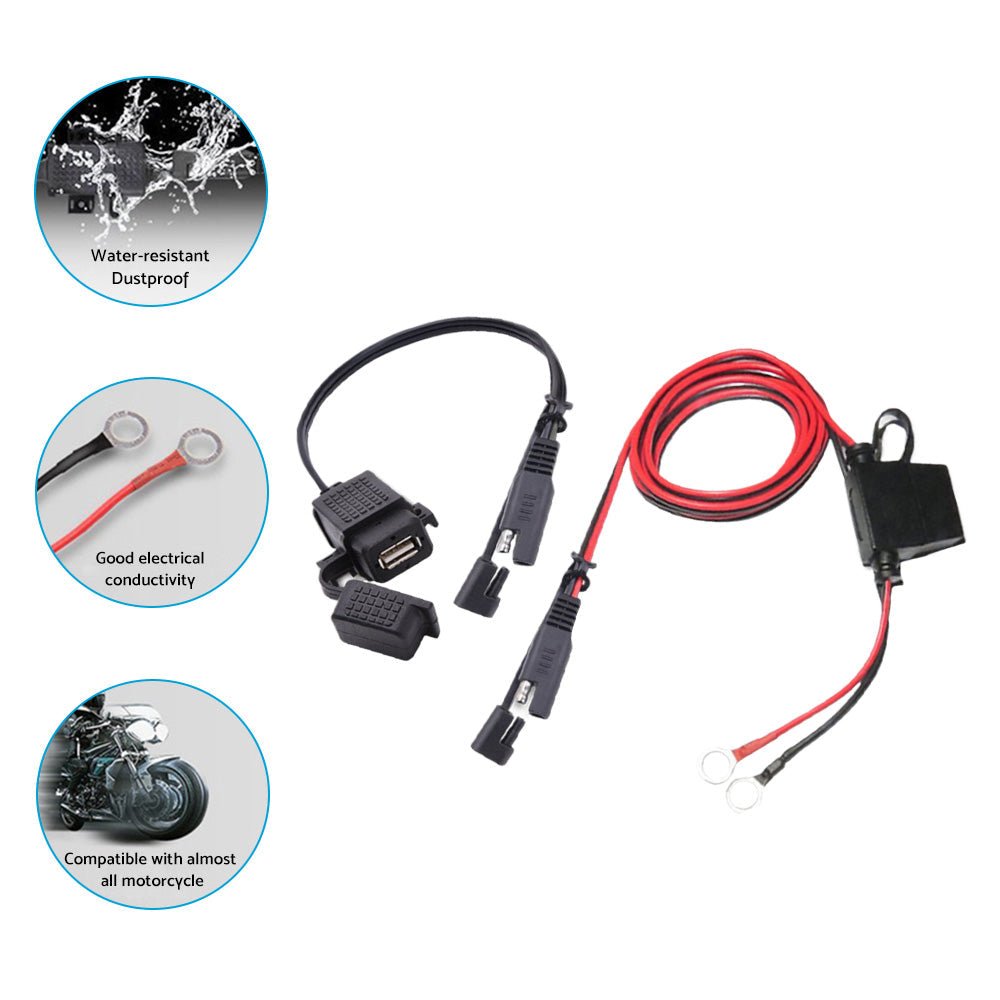 Lot de 2 câbles adaptateurs de chargeur SAE vers USB étanches pour moto et téléphone GPS - rideshopparts